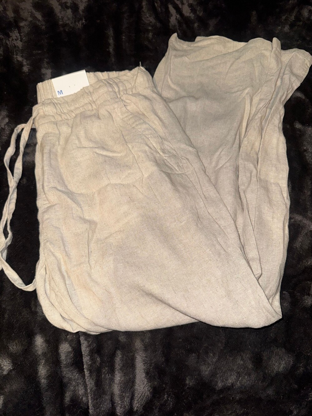 Old Navy Medium Beige Linen Rayon Pants Elastic Waist Drawstring
